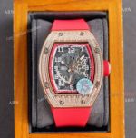 Knockoff Richard Mille Rm010 Rose Gold Skeleton Watch Red Rubber Strap